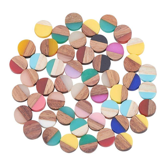 RC0037 - 10 pcs Resin and Wood Embellishment Cabochons - Assortment - 10mm - Flat Coin Circle