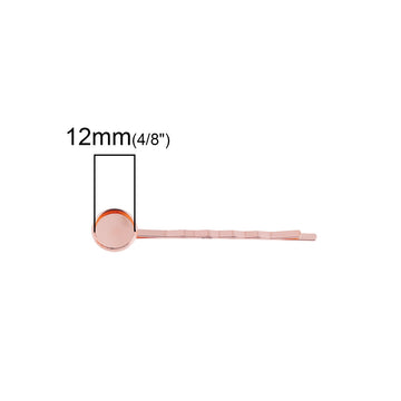 H040 - 10 pcs. - Rose Gold Plated Hair Bobby Pins Cabochons Bezels - 61mm x 14mm (2.4" x 0.55") - 12mm Glue Pad