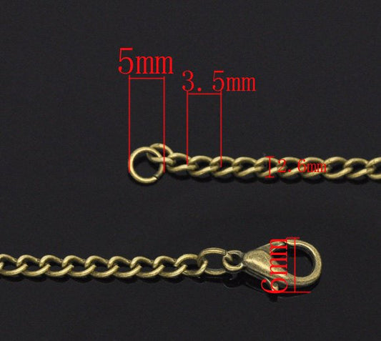 N059A - 1 pc. Antique Bronze Textured Chain Link Necklace 20" - (3.5 x 2.6mm Links) - Lobster Clasp - Claw Clasps