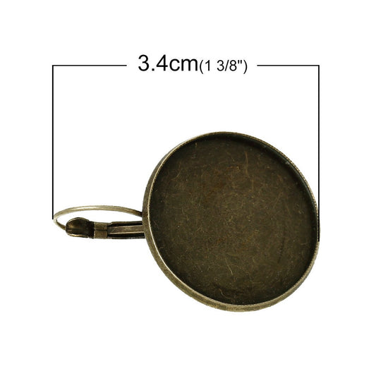 E236 - 10 pcs. Antique Bronze Earring Clips Settings Lever Back Bezels Cabochons - 20mm Glue Pad Setting - Made of Copper!