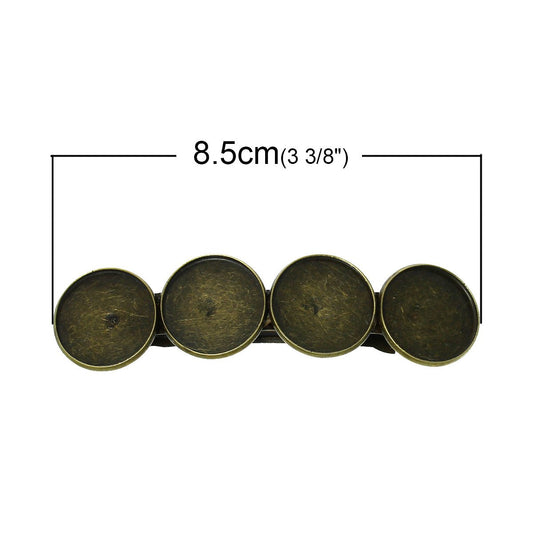 H004 - 10 pcs Antique Bronze French Hair Barrettes Hair Clips - 85mm x 22mm (3.35" x 0.8") - 20mm Glue Pad - 4 Bezels - EXTRA LARGE
