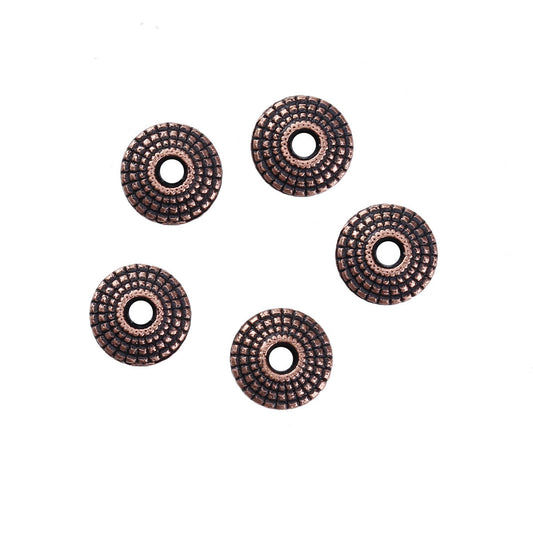 BD376 - 100 pcs Antique Copper Filigree Carved Bicone Metal Spacer Beads - 8mm x 3mm - Hole Size: 2.2mm