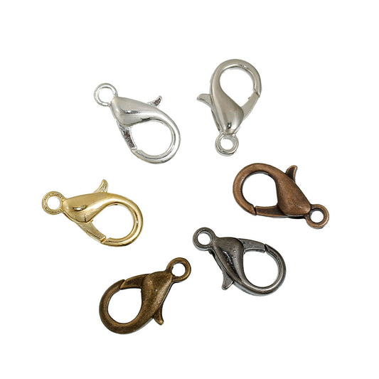 CL047 - 60 pcs. Assortment of Lobster Parrot Claw Clasps - 14mm X 7mm - 6 Colors: Silver Plated, Gold Plated, Silver Tone, Bronze, Copper, Gunmetal!