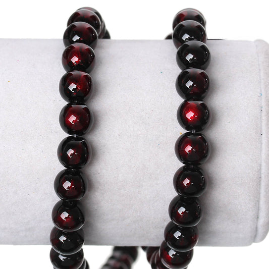 BD427 - 105 pcs Black and Red Pearl Swirl Glass Round Loose Beads - 8mm - Hole Size: 1.5mm - 32" Strand