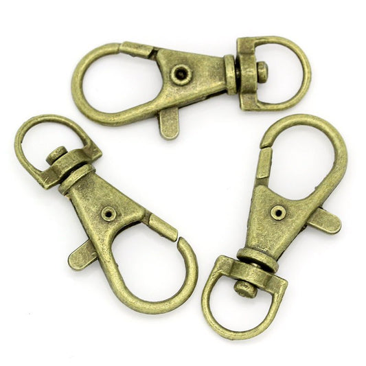 CL110 - LARGE - 20 pcs. Antique Bronze Lobster Swivel Clasps for Key Ring - 37 x 17mm - Claw Clasps