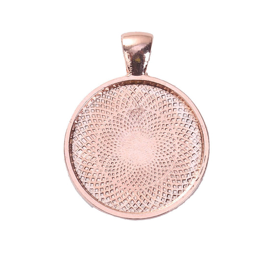 P700 - 5 pcs. Rose Gold Plated Pendant Trays Circle Posts Settings Bezels Cabochons - 25mm Glue Pad Setting (1 inch)
