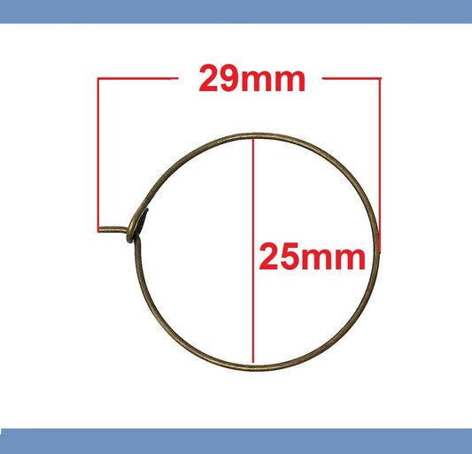 W002A - 25 pcs. Antique Bronze Wine Charm/Earwire Hoop Rings - 29mm x 25mm - 20 Gauge