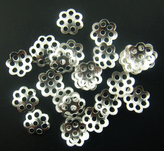 BD645 - 2000 pcs Silver Plated Flower Bead Caps Covers - 6mm