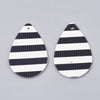 P150 - 10 pcs. Black and White Stripe Faux Leather Dangle Charms Pendants - Teardrop - 40mm (1.57") - Great for Earrings! Double Sided