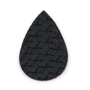 P029 - 10 pcs. Black Faux Leather Dangle Charms Pendants - Teardrop Weave - 56mm (2.2") - Great for Light Earrings or Dangles! Double-Sided