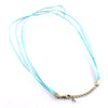N037 - 15 pcs. Baby Blue Organza Ribbon Waxen Cord Necklaces with Lobster Clasp - 17.7 inch (45 cm) - Claw Clasps and Extender Chains!