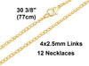N070 - 12 pcs. Gold Plated Cable Chain Link Necklaces 30 3/8" - (4mm x 2.5mm) - Lobster Clasps - Claw Clasps