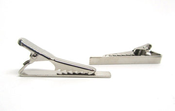 TC035 - 10 pcs Silver Tone Tie Bars/Clips - 40x5mm Glue Pad