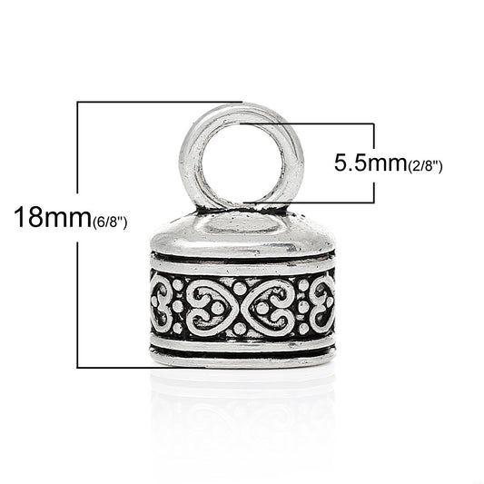 CR022B - 50 pcs. Antique Silver Tone Bead, Bracelet, Necklace and Tassel End Tips Caps with Loop - Carved - 18mm x 13mm - Hole Size: 10.7mm x 6.6mm