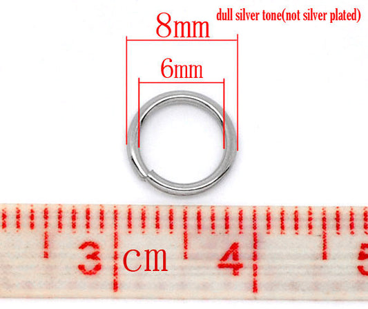 J109A - 100 pcs Stainless Steel Open Jump Rings 8mm - 18 Gauge - Silver Tone