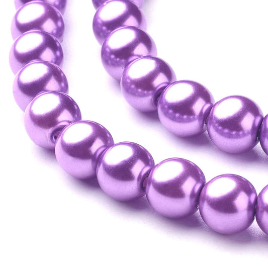 BD130 - 8mm Purple Violet Glass Pearl Imitation Round Beads - 32 inch strand (105 pieces) - Hole Size: 1mm