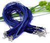 N030 - 15 pcs. Dark Blue Organza Ribbon Waxen Cord Necklaces with Lobster Clasp - 17 inch (43 cm) - Claw Clasp