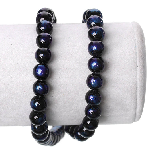 BD429 - 105 pcs Black and Navy Blue Pearl Swirl Glass Round Loose Beads - 8mm - Hole Size: 1.5mm - 32" Strand