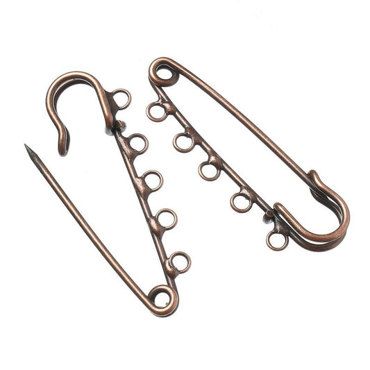 A015 - 15 pcs Antique Copper Broocher Brooch 5 Holes Safety Pins Brooches - 50mm (2 inch) - Kilt Pins
