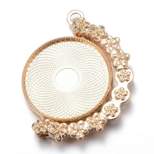 P244 - 2 pcs. Golden Rhinestone Pendant Trays Circle Posts Settings Bezels Cabochons - 25mm Glue Pad Setting (1 inch) - Double Sided - Rotates!