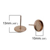 E303 - 10 pcs. Stainless Steel Rose Gold Plated Earring Posts Studs Settings Bezels Cabochons Tacks- 10mm Glue Pad Setting - with Stoppers!