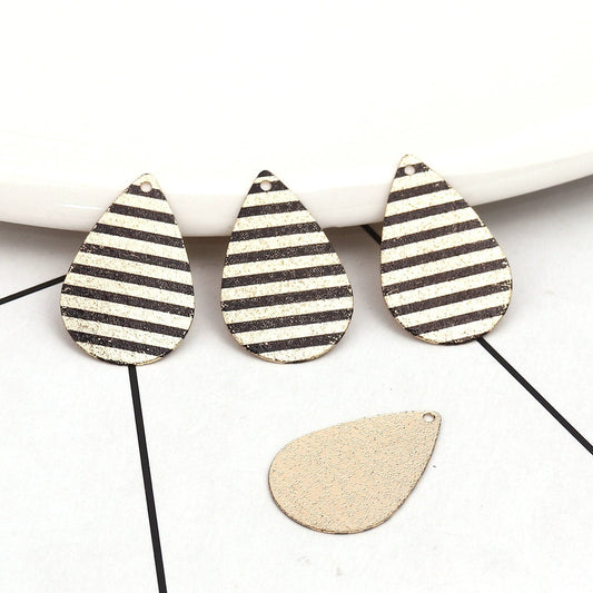 P969 - 10 pcs Gold Plated Multicolor Teardrop Metal Enamel Dangle Charms Pendants - 28mm x 18mm - 1.1" - Stripes - Sparkledust - For Earrings!