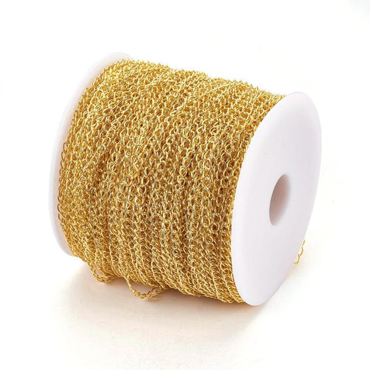 N116 - 10M (32.8 Ft) - Golden Iron Twisted Link-Opened Chain - 6mm x 3mm (0.7mm Thick)