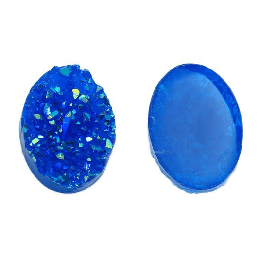 CA419 - 10 pcs Druzy Resin Embellishment Oval Cabochons Royal Blue - 18x13mm - 18mm x 13mm