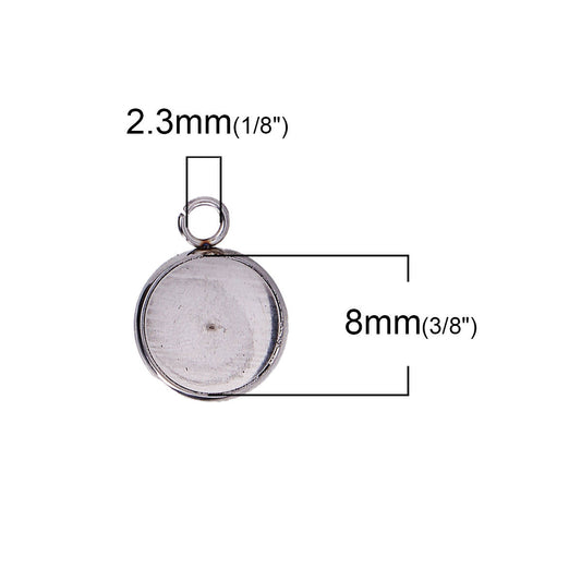 E096 - 10 pcs. 304 Stainless Steel Earring Posts Studs Settings Bezels Cabochons Tacks with Loop - 8mm Glue Pad Setting