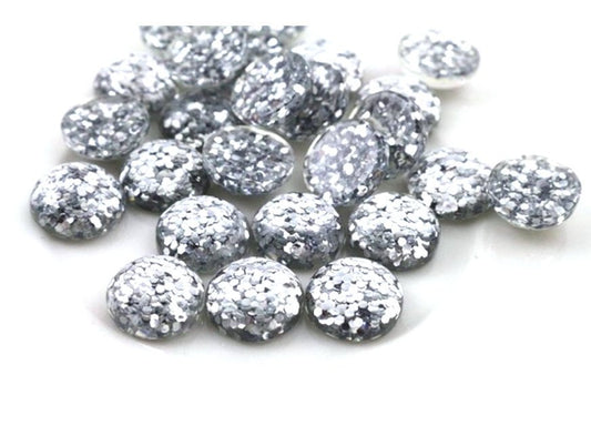 10 pcs Druzy Resin Embellishment Cabochons - 12mm (1/2 in) - Glitter Style - Silver - Solid