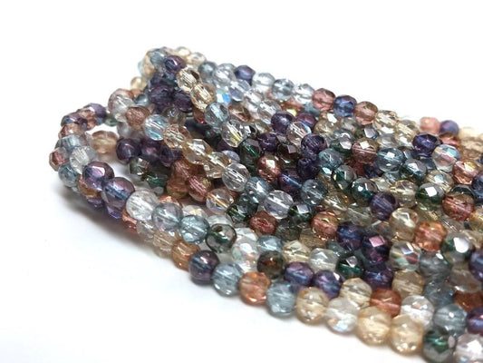 BD378 - 38 pcs Czech Glass Fire Polish Round Faceted Beads - 4mm - Assortment - Hole Size: 0.8mm - Firepolish - Variety Pack - Mix - Luster