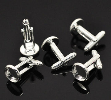 CU001 - Lot of 10 Silver Plated Cuff Links (5 pairs) - 8mm Glue Pad Bezel Setting