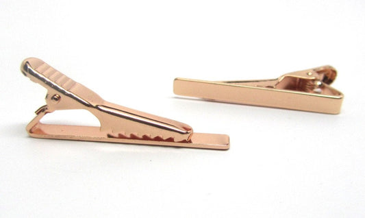 TC007B - 10 pcs Rose Gold Plated Tie Bars/Clips - 40x5mm Glue Pad