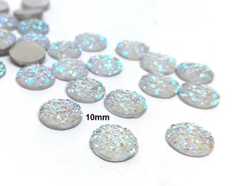 CA179 - 10 pcs Druzy Resin Embellishment Cabochons Clear Multicolor - 10mm - Dome Circle