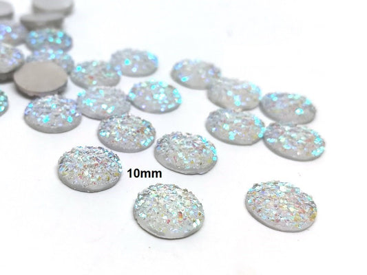 CA179 - 10 pcs Druzy Resin Embellishment Cabochons Clear Multicolor - 10mm - Dome Circle