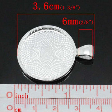 P516 - 10 Silver Plated Pendant Trays Circle Posts Settings Bezels Cabochons - 25 mm Glue Pad Setting (1 inch) - Made of Copper!