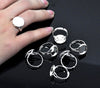 RB021 - 20 pcs. Silver Plated ADJUSTABLE Cabochon Setting Bezel RING bases settings - Ring Size 6.25 US - Glue Pad 12mm (0.47 in)