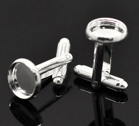 CU001 - Lot of 10 Silver Plated Cuff Links (5 pairs) - 8mm Glue Pad Bezel Setting