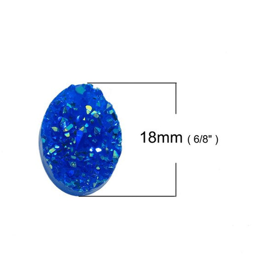 CA419 - 10 pcs Druzy Resin Embellishment Oval Cabochons Royal Blue - 18x13mm - 18mm x 13mm