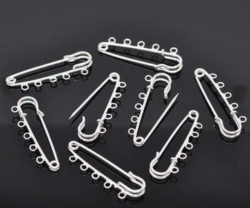 A016 - 15 pcs Silver Plated Broocher Brooch 5 Holes Safety Pins Brooches - 50mm (2 inch) - Kilt Pins
