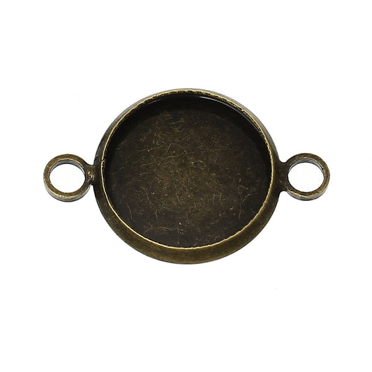 P366 - 10 pcs.  Antique Bronze Cabochon Cameo Connector Tags Trays - 12mm Glue Pad