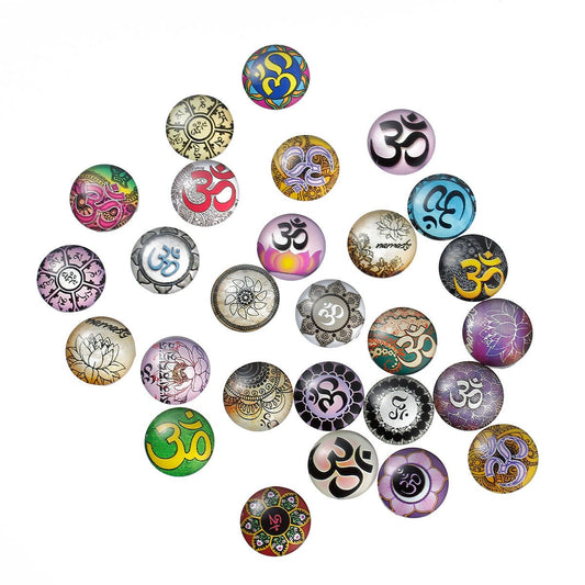 CA488 - 10 pcs Circle Chakra Glass Round Dome Seals Tiles Cabochons - 25mm (1 in)