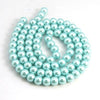 BD132 - 10mm Light Blue Glass Pearl Imitation Round Beads - 16 inch strand - Approx. 42 beads per strand - Hole Size: 1mm