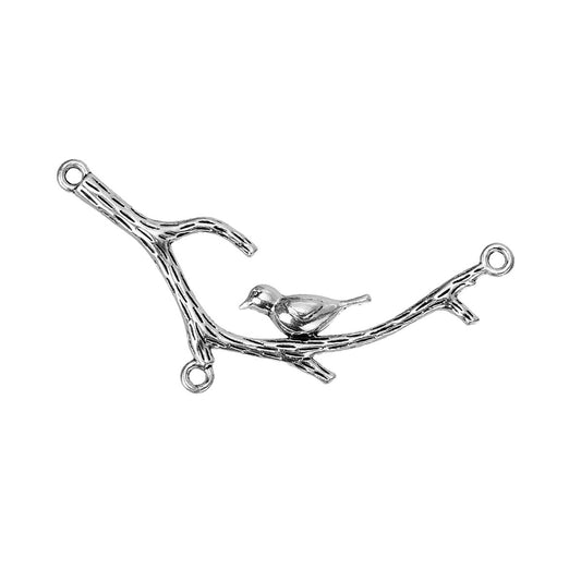 P1116 - 10 pcs. Antique Silver Bird on a Branch 3D Charms Connectors Pendants - 65mm x 29mm (2.6" x 1.14")- Hole Size: 2.2mm - 3 Holes