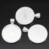 P516 - 10 Silver Plated Pendant Trays Circle Posts Settings Bezels Cabochons - 25 mm Glue Pad Setting (1 inch) - Made of Copper!
