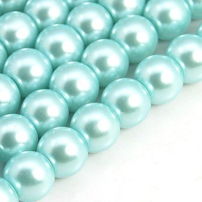BD132 - 10mm Light Blue Glass Pearl Imitation Round Beads - 16 inch strand - Approx. 42 beads per strand - Hole Size: 1mm