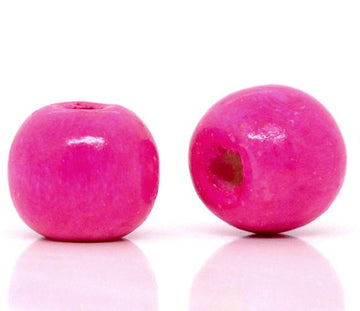 BD320 - 200 pcs Hot Pink Fuchsia Wooden Wood Round Spacer Beads - 10x9mm
