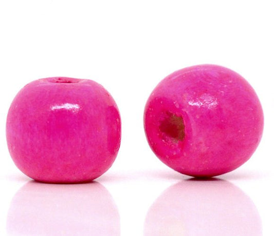BD320 - 200 pcs Hot Pink Fuchsia Wooden Wood Round Spacer Beads - 10x9mm