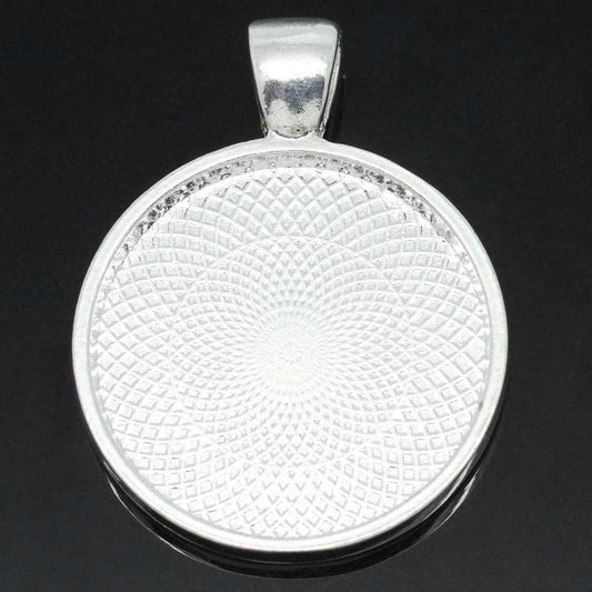 P516 - 10 Silver Plated Pendant Trays Circle Posts Settings Bezels Cabochons - 25 mm Glue Pad Setting (1 inch) - Made of Copper!