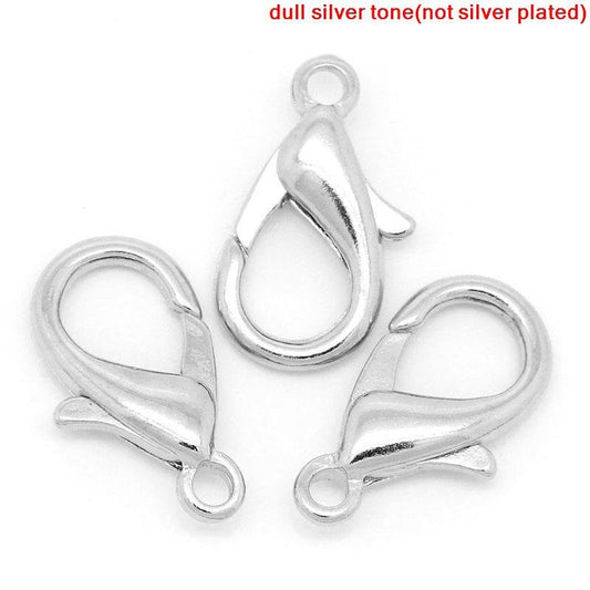 CL049 - 50 pcs. Silver Tone Lobster Clasps - 21mm X 12mm - Claw Clasps - Hole Size: 2.5mm
